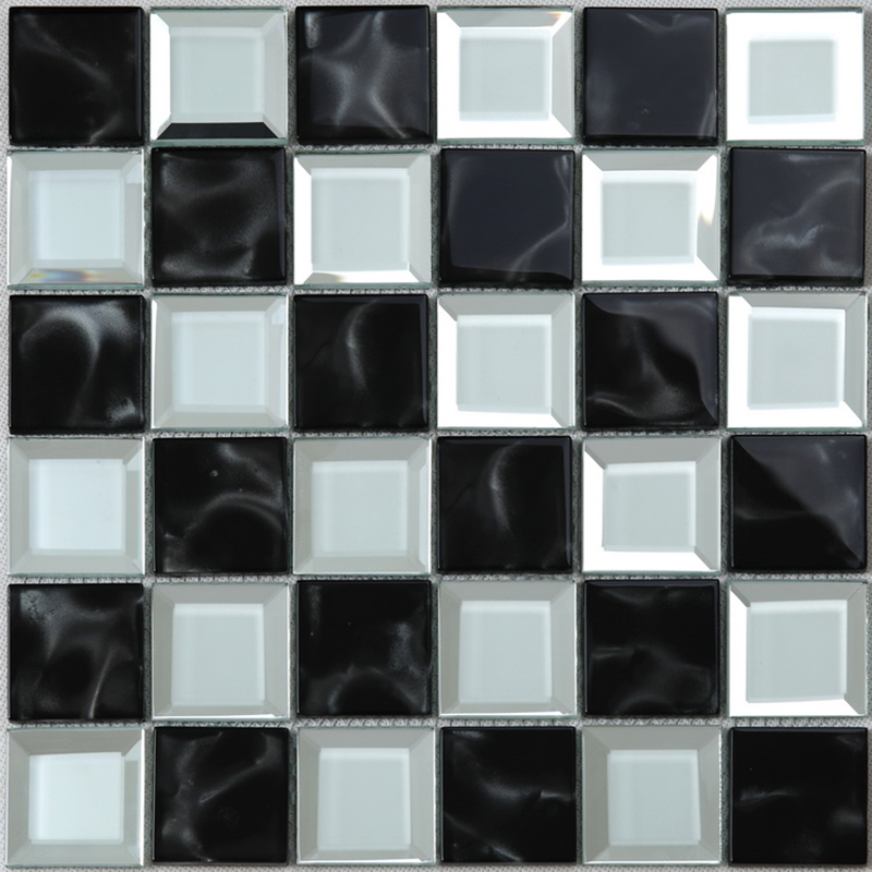 キッチンバスルーム白と黒の斜めの端ミラーガラスのモザイク壁タイルチェス