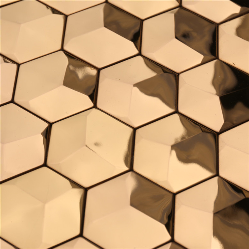 高級3Dゴールド六角形金属壁タイルアートの装飾