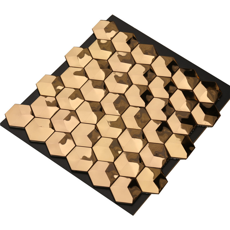 高級3Dゴールド六角形金属壁タイルアートの装飾