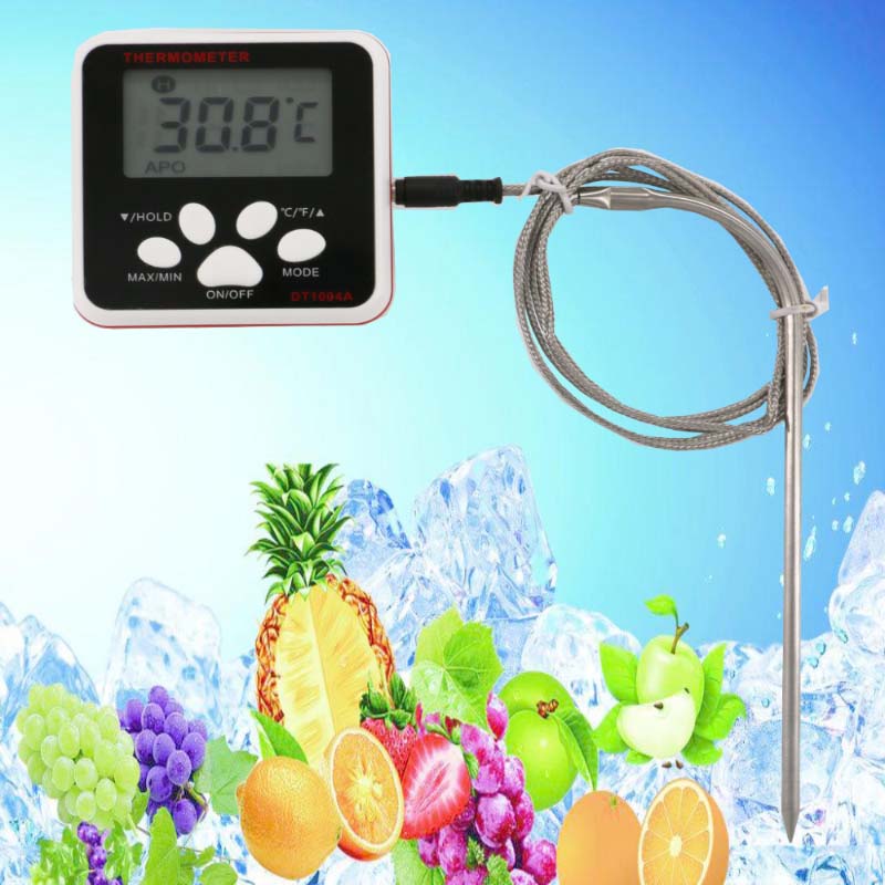 食品温度計に長時間のワイヤーとプローブを使用すると、温度アラームの変動が生じることがある