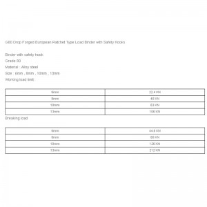 安全フック付きG80ドロップ鍛造型欧州ラチェットタイプロードバインダー