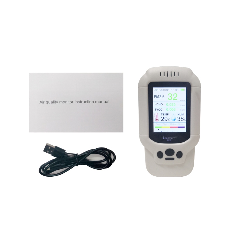 温度および湿気の携帯用ガス探知器PM2.5 PM1.0 PM10 HCHO TVOC AQIの空気探知器