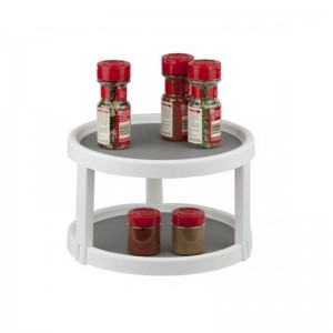 滑り止め2層パントリーキャビネットLazy Susanターンテーブル、12インチ、ホワイト/グレー