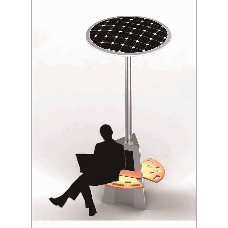 携帯電話用のLED照明とUSB充電器を備えたスマートな太陽電池式ベンチ