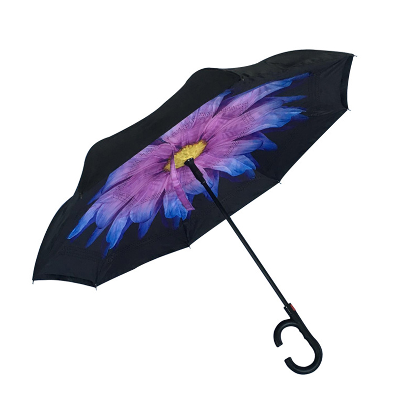 2019自動車の傘オープンフラワープリント付き逆ストレート傘