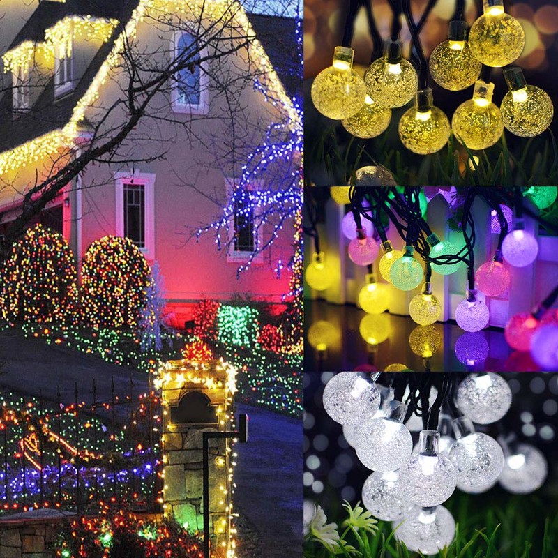 ソーラーランプストリング50 LEDバブルクリスタル球7 m / 23 ft 8モードクリスマスの妖精ライトに適した屋外クリスマス風景ガーデン中庭家族の休日パス芝生パーティー装飾ホワイトライト