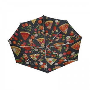ピザ面白い印刷プロモーションギフトアイテムカスタムロゴプリント3倍自動オープンと自動閉鎖傘