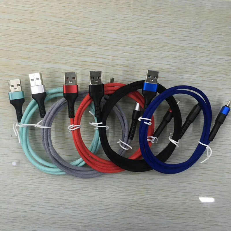 急速充電丸型アルミニウムハウジング編組フレックス曲げUSBデータケーブル、マイクロUSB、タイプC、iPhone雷充電および同期
