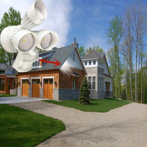 モーションセンサー付きLED屋外洪水セキュリティライト、30W、3ヘッド、ホワイト、モーションライト