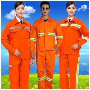 蛍光赤の高視認性つなぎ服