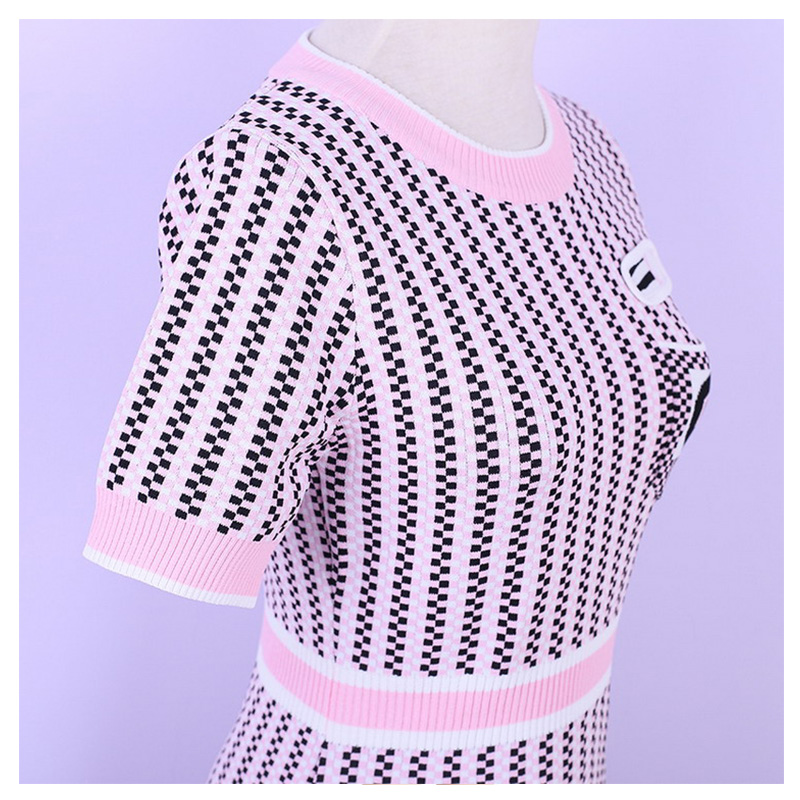 カスタマイズされたOEMの夏の縞模様の女性小型ボディコンコンピュータニットのセータードレス