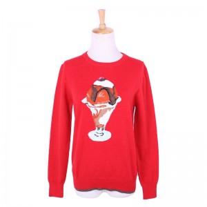 カスタムデザインのアイスクリームジャカード綿100％の女性のプルオーバーのセーター