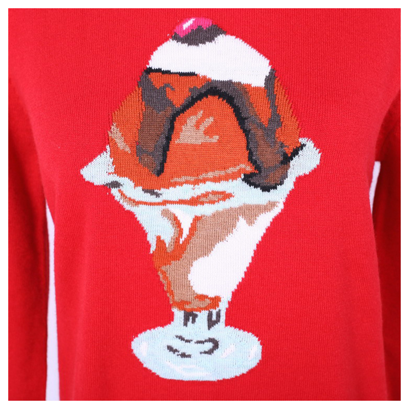 カスタムデザインのアイスクリームジャカード綿100％の女性のプルオーバーのセーター