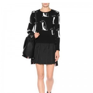 レディースウールペンギン柄タッセルフリンジプルオーバーセーター