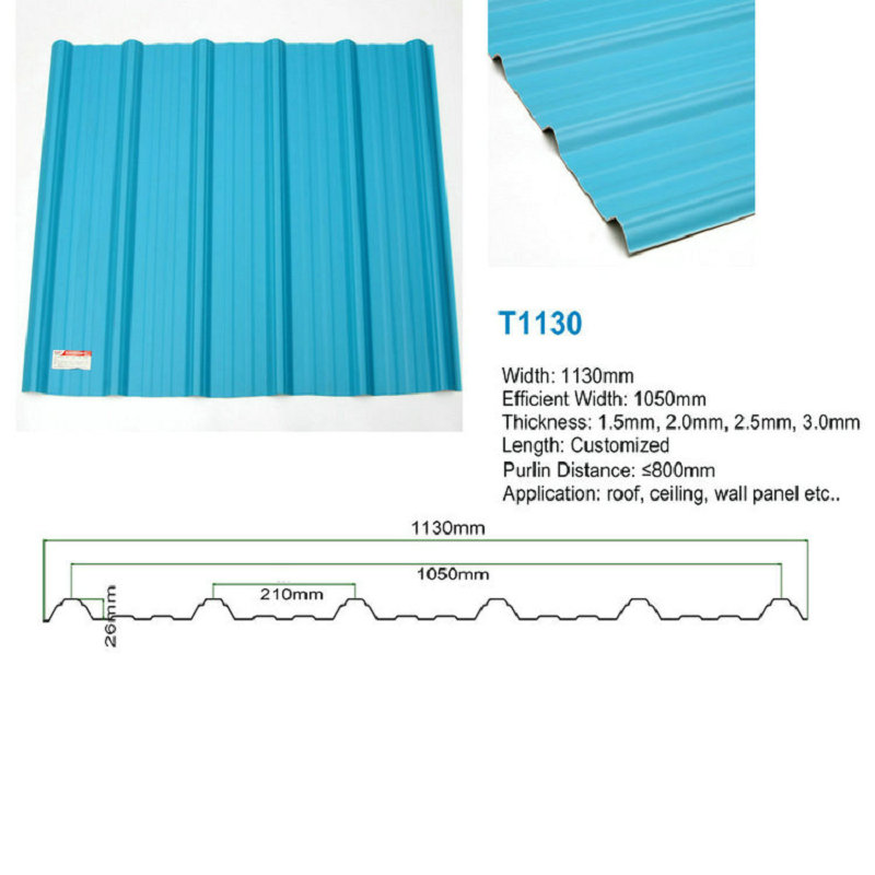 T1130青いASAポリ塩化ビニールUPVCの屋根瓦の台形波形のプラスチック屋根シート