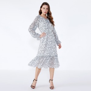 OEMフロックデザイン長袖マキシアニマルプリントプラスサイズ服用女性