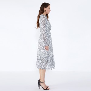 OEMフロックデザイン長袖マキシアニマルプリントプラスサイズ服用女性