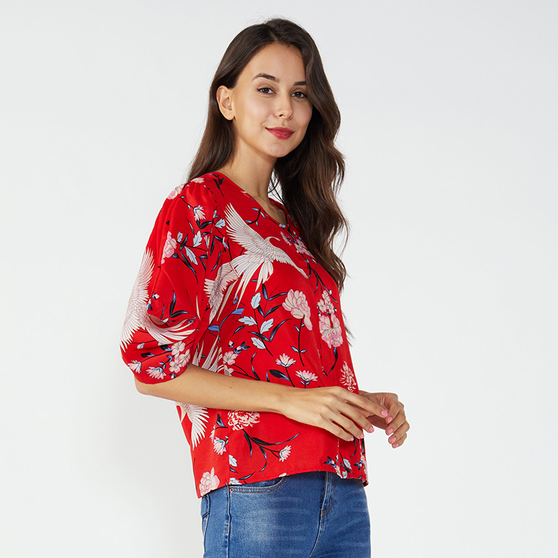 卸売バルククロップラインストーンシフォンブラウス女性のトップス