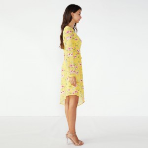 2019黄色のレトロな夏の女の子派手な女性のカジュアルドレス