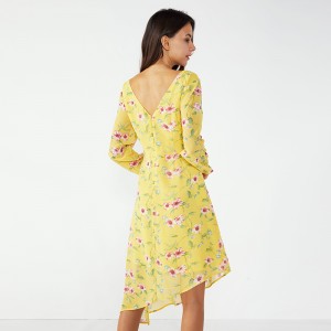 2019黄色のレトロな夏の女の子派手な女性のカジュアルドレス