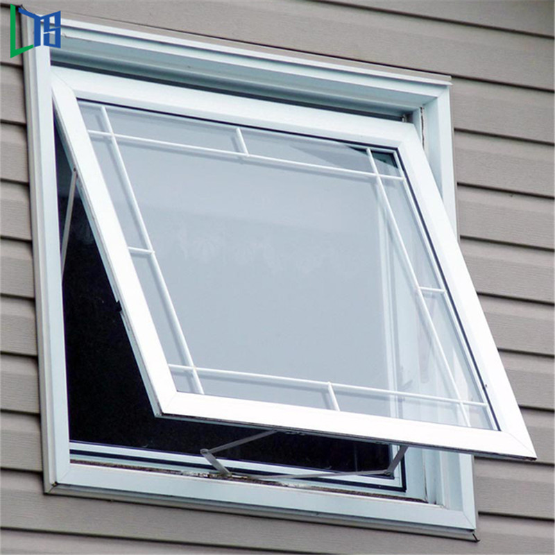ダブル強化ガラスオーニング開き窓ガラスアルミトップハング窓パウダーコーティング仕上げ商業用グレード