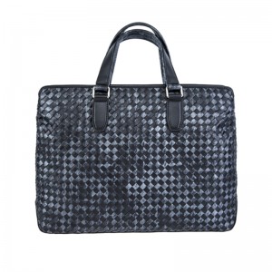 18SG-6816F両サイドはツートンカラーのユニークなデザインの織りメンズブリーフケース本革を使用