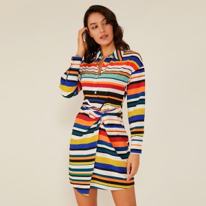 Oemアパレル新しいミックスカラー長袖カジュアル自由奔放に生きるドレスファッション夏ドレス女性