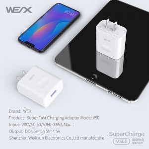 WEX  -  V50C 22.5W HUAWEI超高速充電電源アダプター、壁充電器、旅行用充電器、5Aケーブルとの組み合わせ