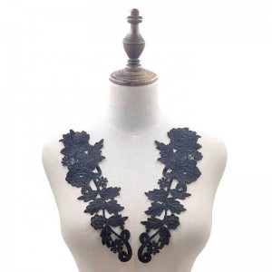 2高度なかぎ針編みの刺繍、アップリケネックラインネックラインのレースの女性