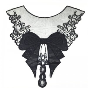 100％ポリエステルブラックビッグフラワーネックレスレースの襟生地トリムdiy刺繍レース生地ネックラインアップリケミシンクラフト