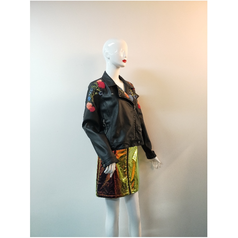 黒刺繍PUバイカージャケットRLWPJ0023N