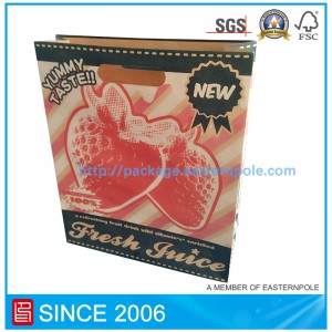 茶色のリサイクル素材紙袋、型抜きハンドル