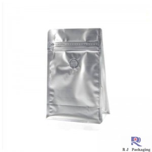 コーヒー用バルブ付きプレーンシルバーとクラフトフラットボトムバッグ