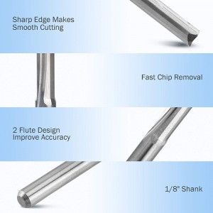 1/8 \"シャンク径。ダブルエッジストレートルータービットストレートエンドミルミーリングカッター2刃CNC切削タングステン鋼ストレートスロットビット刃長17mm、OAL 38.5mm、10個入り...