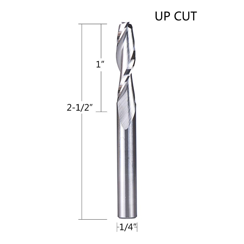 UpCut 1/4インチ切削直径、1/4インチシャンクHRC55ソリッドカーバイドCNCエンドミル付きスパイラルルータービット、彫刻
