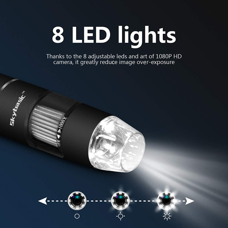 ワイヤレスデジタル顕微鏡50倍から1000倍、キャリングケースと金属製スタンド付き8 LED倍率内視鏡カメラ、Android Windows 7 8 10 Linux Macに対応
