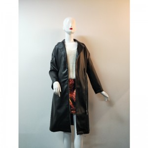 レディースブラックロングロングPUジャケットRLWPJ0021N