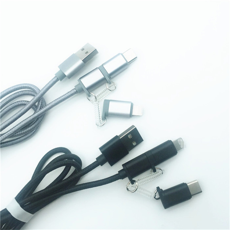 KPS-1002CB 3in1高品質1M 2a OD3.5MMナイロン編組充電USBケーブル