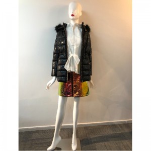 レディースシャイニーパファーコートブラックRLWPC0082