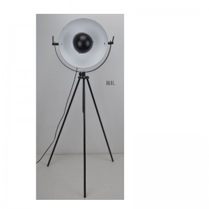 調整機能付きLED三脚フロアランプ、白の中にマットブラックシェード