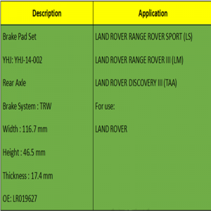 ブレーキパッド（OE：LR019627）