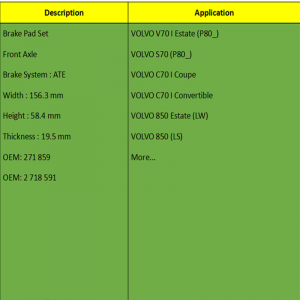ブレーキパッド（OE：271 859、OE：2 718 591）