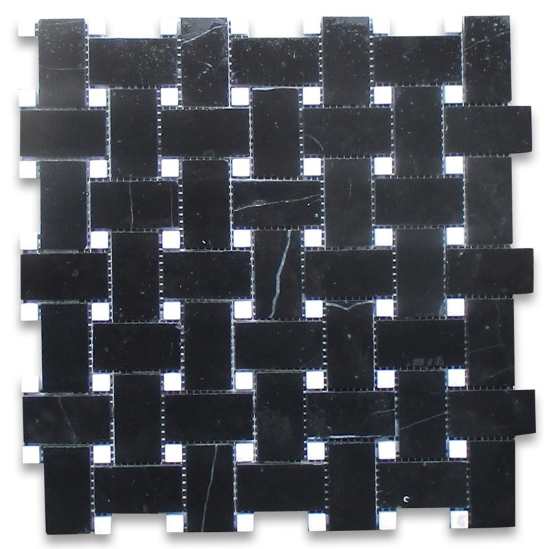 Nero marquina 1x3ヘリンボーンモザイクタイルポリッシュ仕上げ