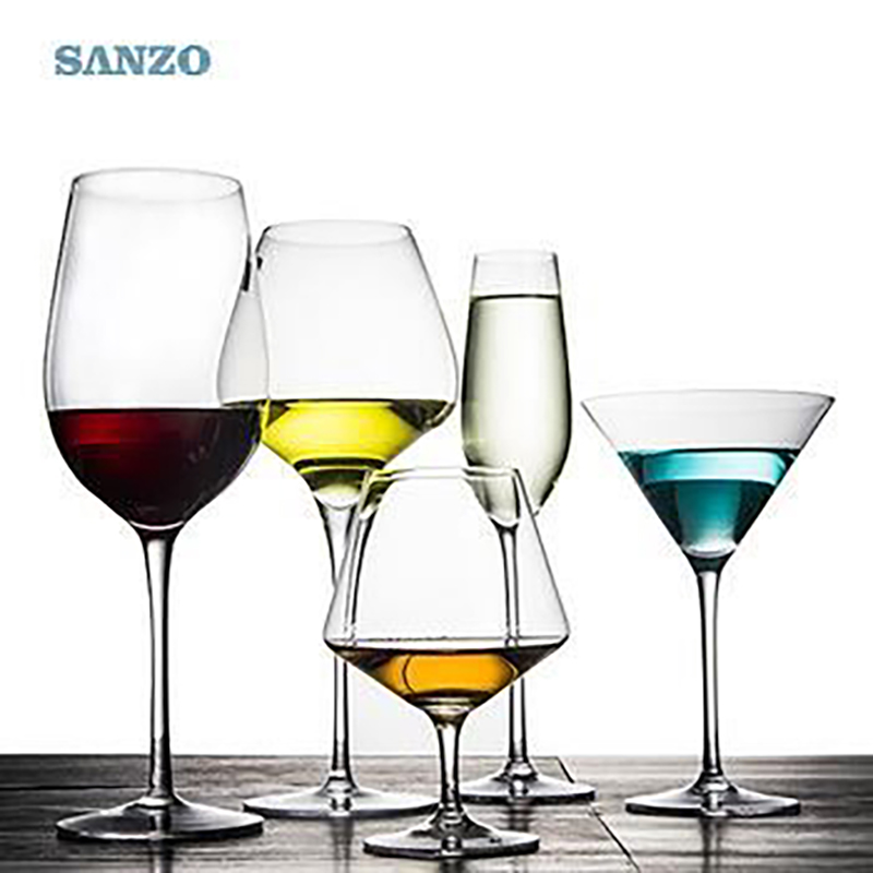 SANZOブラックステムリズモアバルーンワイングラス手作り鉛フリークリスタル彫刻ガラス厚めのグラス