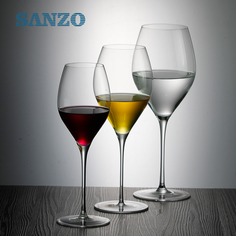 SANZO黒色ワイングラスセットハンドメイド鉛フリークリスタル傾斜マウスグラス背の高い形の花瓶
