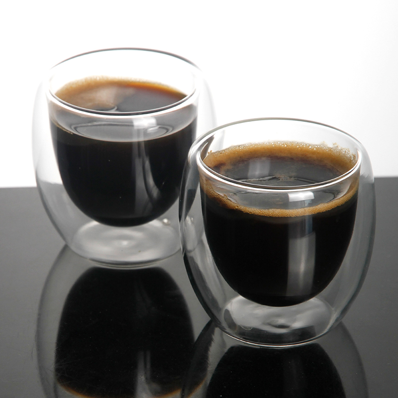 カスタムガラス製品メーカー卸売手作りコーヒーカップ二重壁ガラスカップ