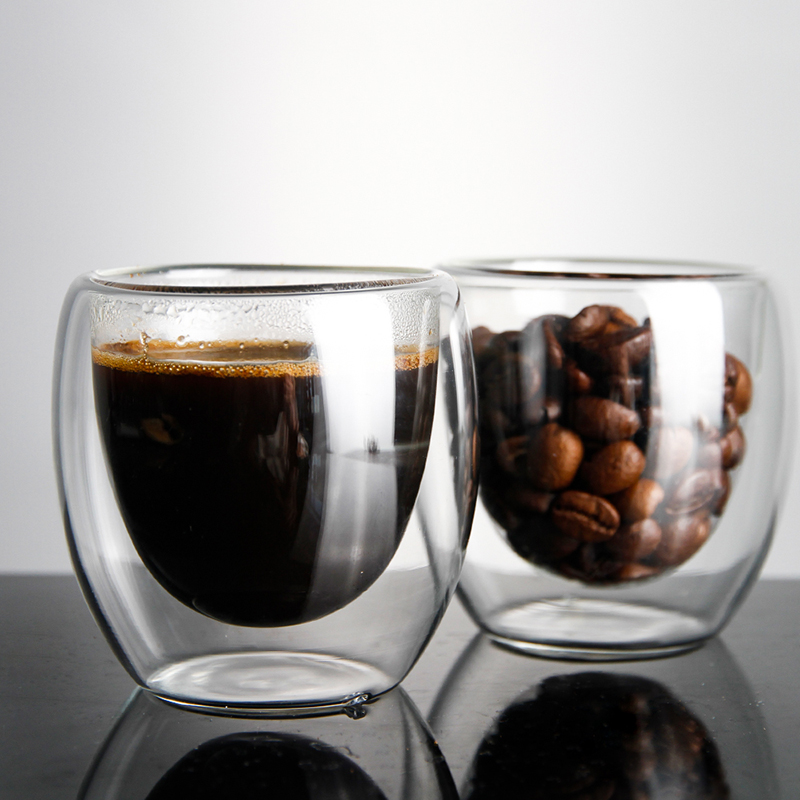 カスタムガラス製品メーカー卸売手作りコーヒーカップ二重壁ガラスカップ