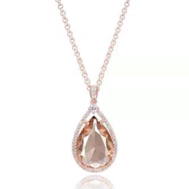 925純銀製champagnly合成水晶宝石用原石のペンダント女性のネックレス