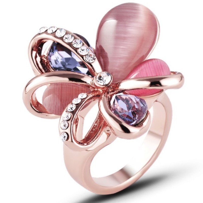 ソフトピンクローズゴールドキュービックジルコニアフラワー誕生石宝石用婚約指輪