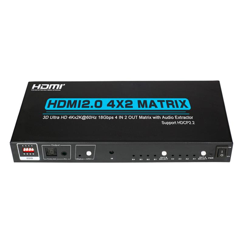 V2.0 HDMI 4x2マトリックスサポートUltra HD 4Kx2K @ 60Hz HDCP2.2 18Gbps、オーディオエクストラクター